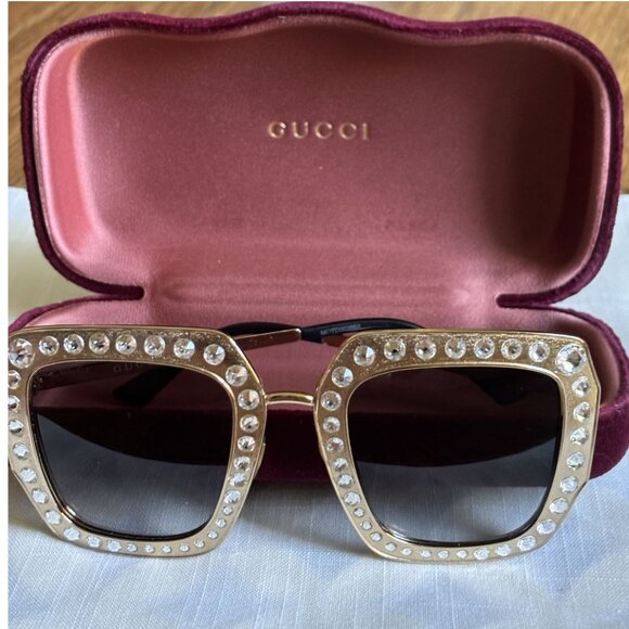 Authentic Gucci Crystal Studded Square Sunglasses GG0114S Made in Italy